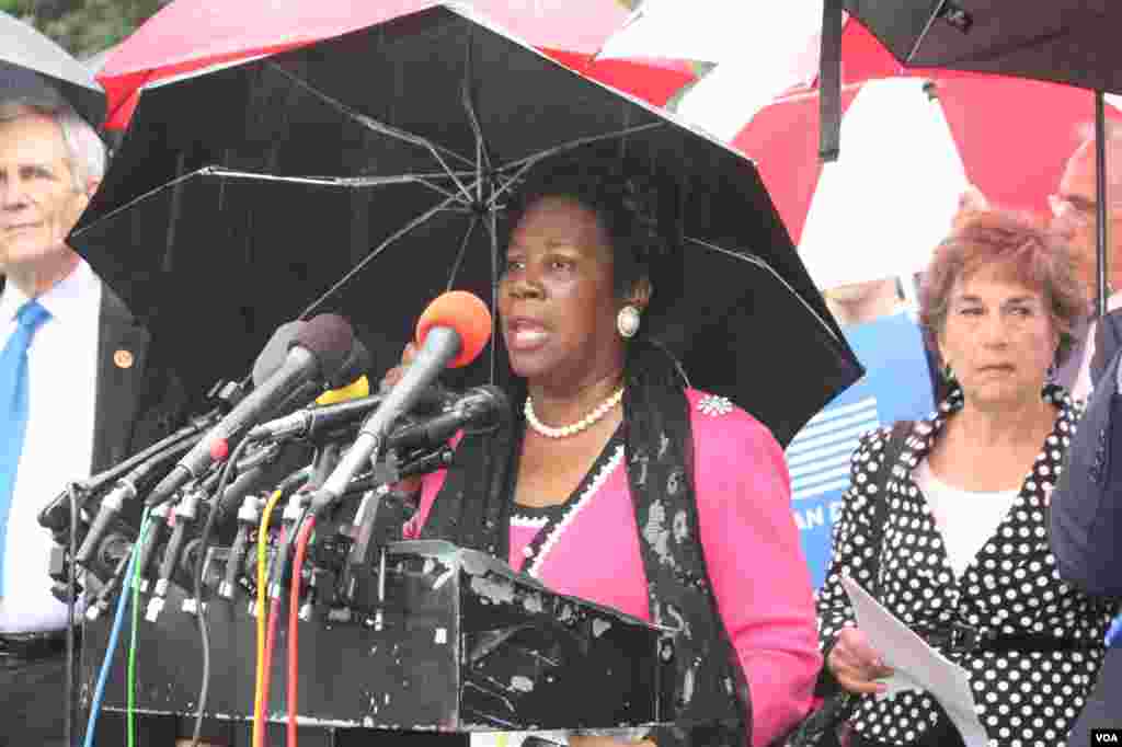 La congresista Sheila Jackson Lee acudió tanto a la sesión en el Congreso y a la rueda de prensa al aire libre y subrayó la importancia de que sea aprobada una ley de inmigración.