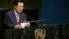Cambodian Prime Minister Hun Sen addresses the 2015 Sustainable Development Summit, Saturday, Sept. 26, 2015 at United Nations headquarters. (AP Photo/Mary Altaffer)