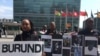 FILE - Members of the Burundian diaspora and exiled civil society leaders gathered at the United Nations, demanding action to stop violence in Burundi, April 26, 2016. (M. Besheer/VOA)