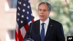 美国国务卿布林肯在位于弗吉尼亚州阿灵顿的国务院外交学院就美国外交现代化发表讲话。(2021年10月27日)